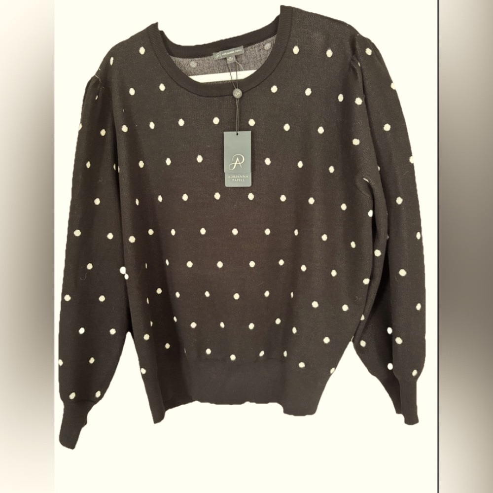 Adrianna Papell Polka Dot Sweater Black and White NWT 3X